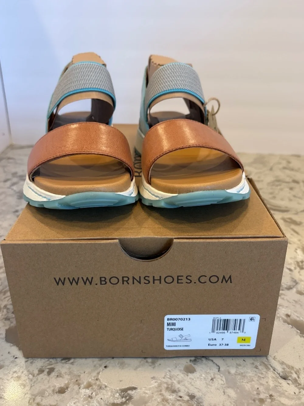 NWB New Born Mimi Turquoise Banded Leather Slingback Sandals Sz 7 M